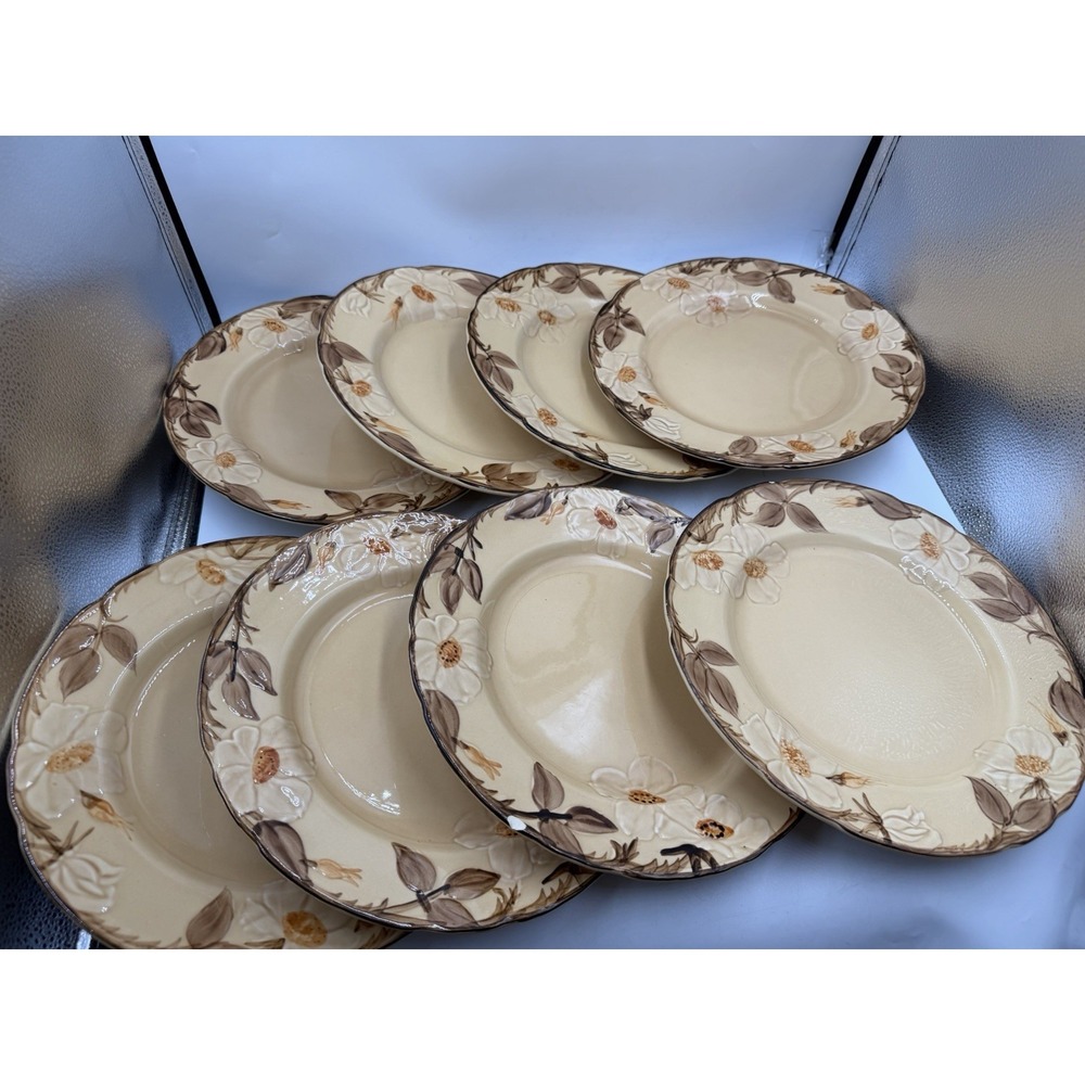 Set Of 8 Franciscan Cafe Royal Ceramic Floral Dinner Plates 10.5"in